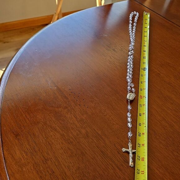 Crystal Rosary Clear Holy Land Necklace Cross Crucifix Catholic EAU De Lourdes - Picture 11 of 14